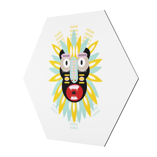 Hexagon-Alu-Dibond Bild - Collage Ethno Maske - King Kong