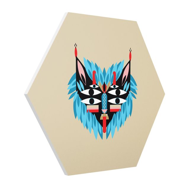 Hexagon Wandbilder Collage Ethno Maske - Löwe