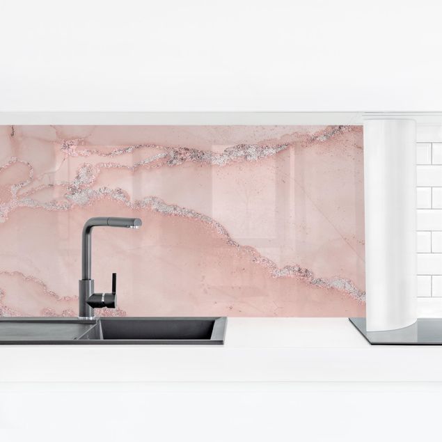 Küchenrückwand Marmoroptik Farbexperimente Marmor Rose und Glitzer