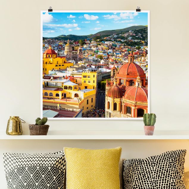 Poster - Bunte Häuser Guanajuato - Quadrat 1:1