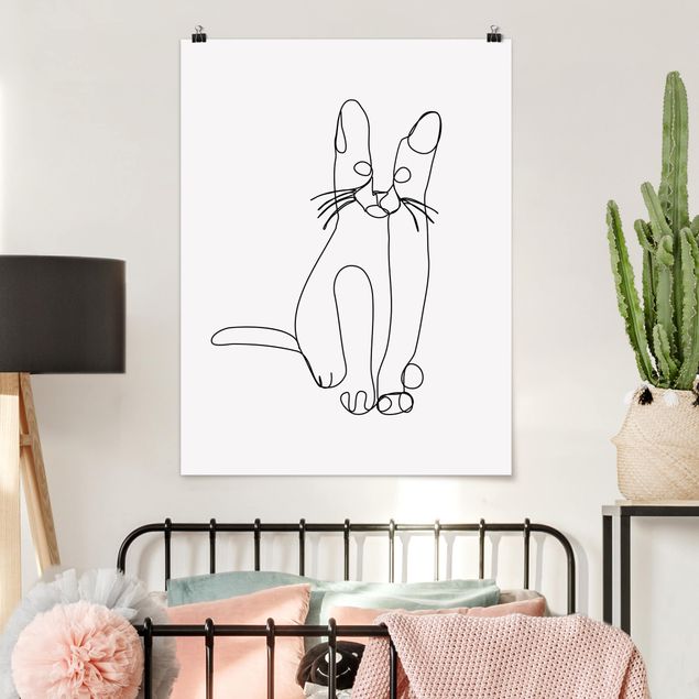 Poster Kinderzimmer Tiere Katze Line Art