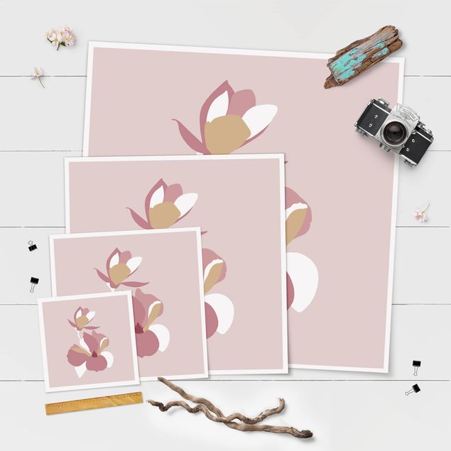 Poster kaufen Line Art Blüten Pastell Rosa