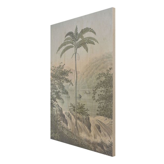 Moderne Holzbilder Vintage Illustration - Landschaft mit Palme
