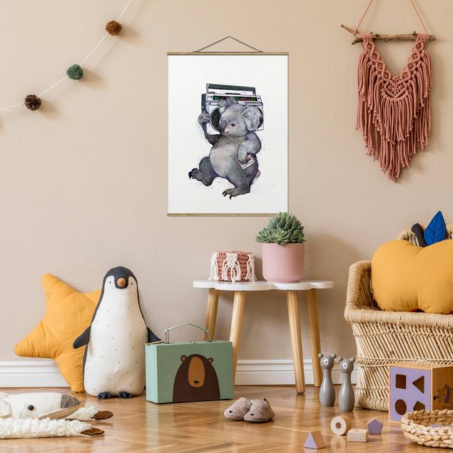 Stoffbilder Illustration Koala mit Radio Malerei