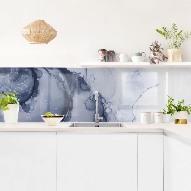 Küchenrückwand Glas Muster Spiel der Farben Blaue Tusche
