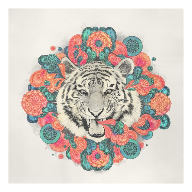 Leinwandbild - Illustration Tiger Zeichnung Mandala Paisley - Quadrat 1:1
