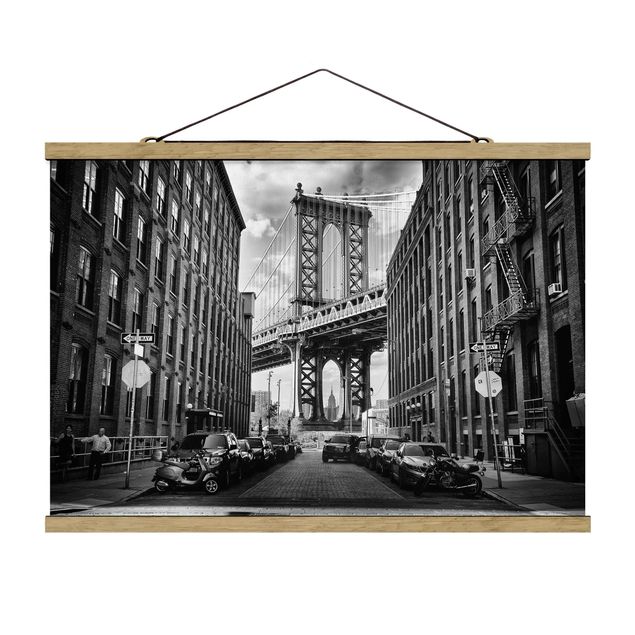 Stoffbild mit Posterleisten - Manhattan Bridge in America - Querformat 3:2