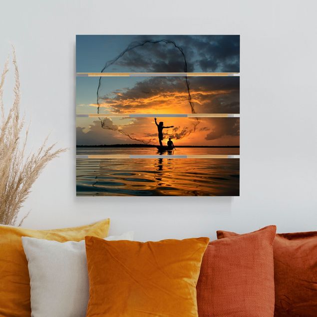 Maritime Bilder auf Holz Netz im Sonnenuntergang