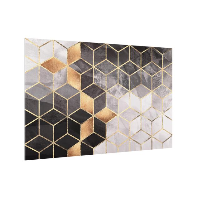 Muster Küchenrückwand Glas Schwarz Weiß goldene Geometrie