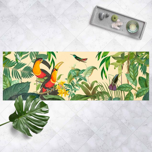 Aussen Teppich Vintage Collage - Vögel im Dschungel