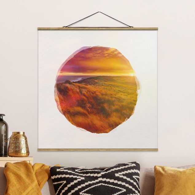 Bilder für die Wand Wasserfarben - Sonnenaufgang am Strand auf Sylt