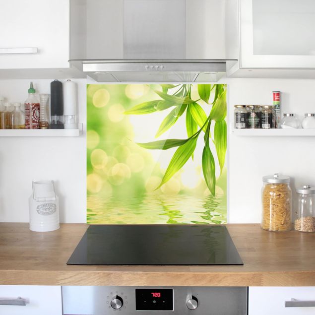 Küchenrückwand Glas Blumen Green Ambiance I