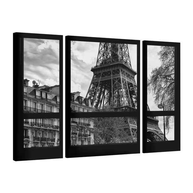 Wandbilder Skyline Fensterausblick Paris - Nahe am Eiffelturm schwarz weiß