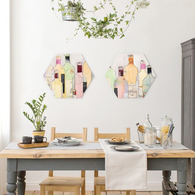 Schöne Wandbilder Weinflaschen in Wasserfarbe Set I