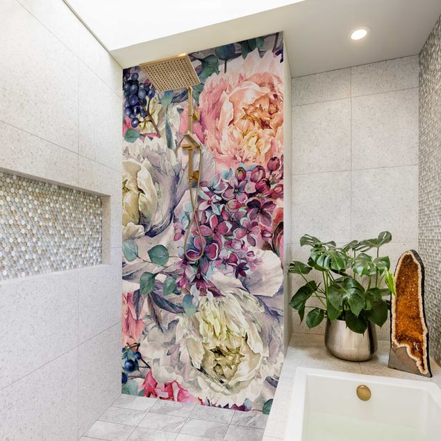 Duschrückwand Motiv Aquarell Florales Bouquet