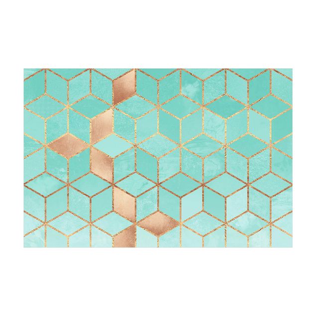 3D Teppiche Türkis Weiß goldene Geometrie