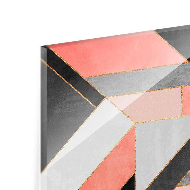 Glas Spritzschutz - Geometrie Rosa und Gold - Quadrat - 1:1