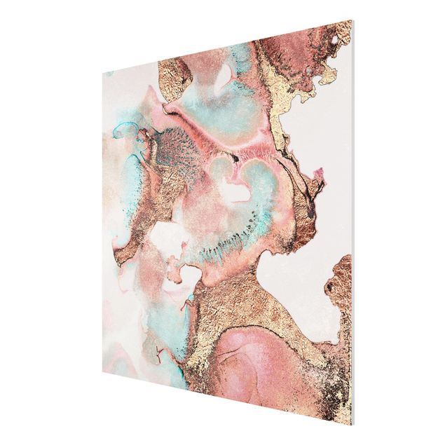 Forex Fine Art Print - Goldenes Aquarell Rosé - Quadrat 1:1