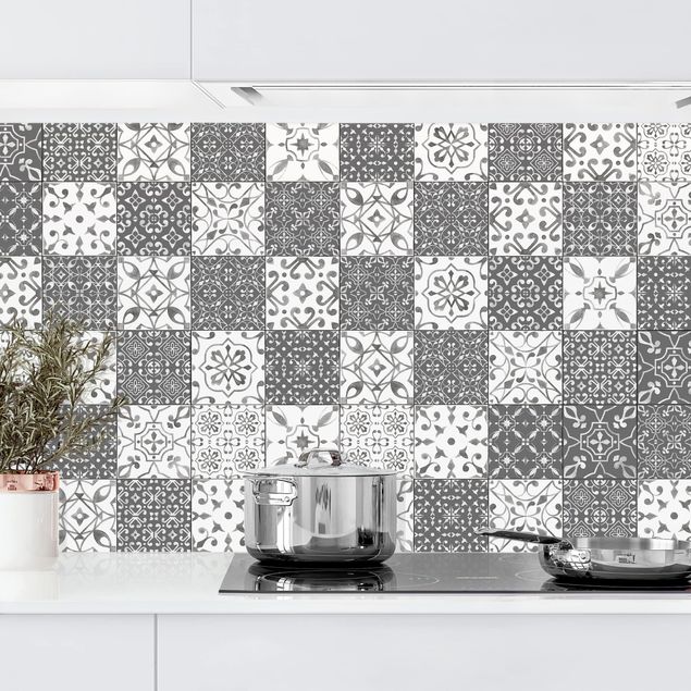 Küchenrückwände Platte Fliesen Mustermix Grau Weiß