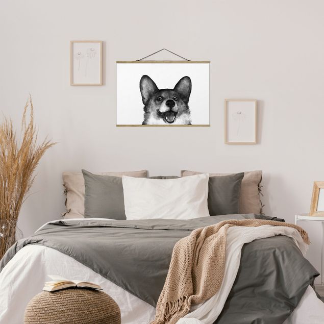Schöne Wandbilder Illustration Hund Corgi Weiß Schwarz Malerei