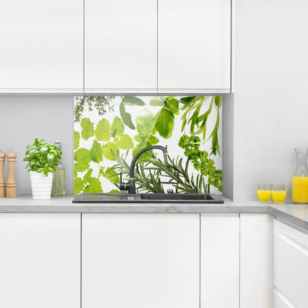 Küchenrückwand Glas Motiv Blumen Verschiedene Kräuter