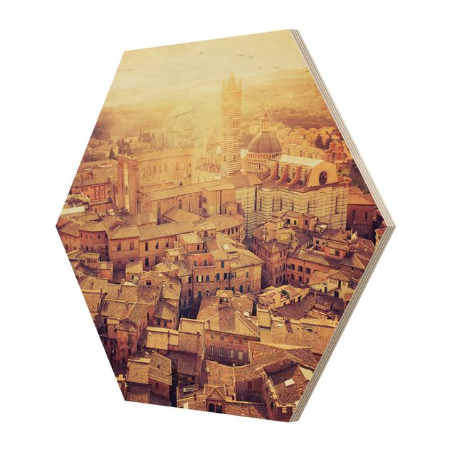 Hexagon Bild Holz - Fiery Siena