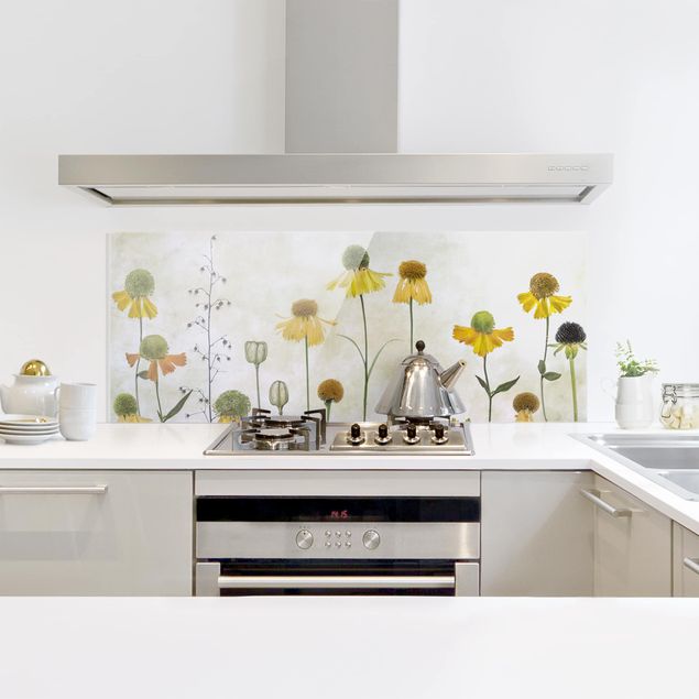 Küchenrückwand Glas Motiv Blumen Zarte Helenium Blüten