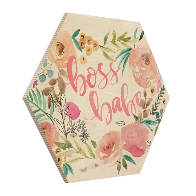 Wandbild Holz Rosa Blüten - Boss Babe