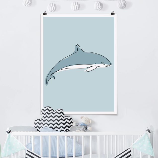 Poster Kinderzimmer Tiere Delfin Line Art
