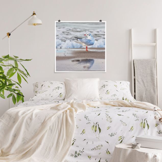 Poster Natur Möwe am Strand vor Meer