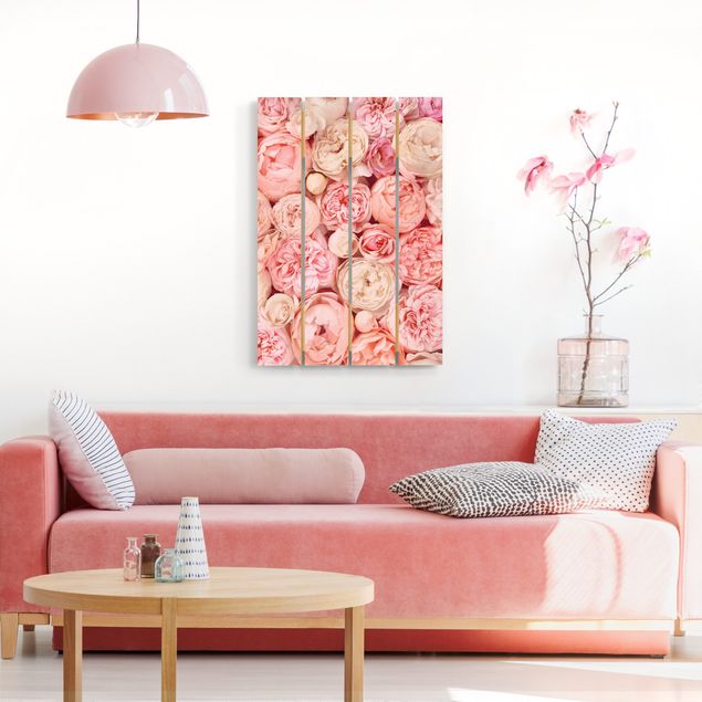 Moderne Holzbilder Rosen Rosé Koralle Shabby