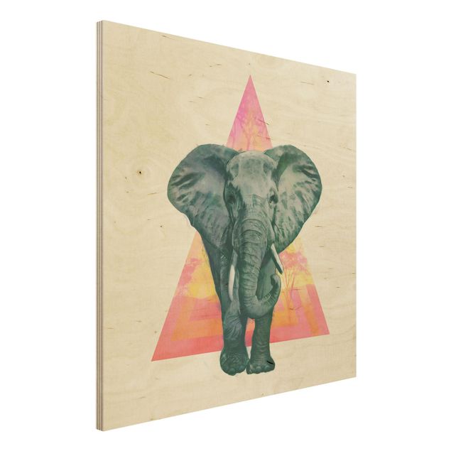 Moderne Holzbilder Illustration Elefant vor Dreieck Malerei