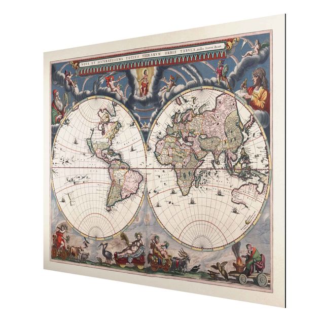 Aluminium Print gebürstet - Historische Weltkarte Nova et Accuratissima von 1664 - Querformat 3:4