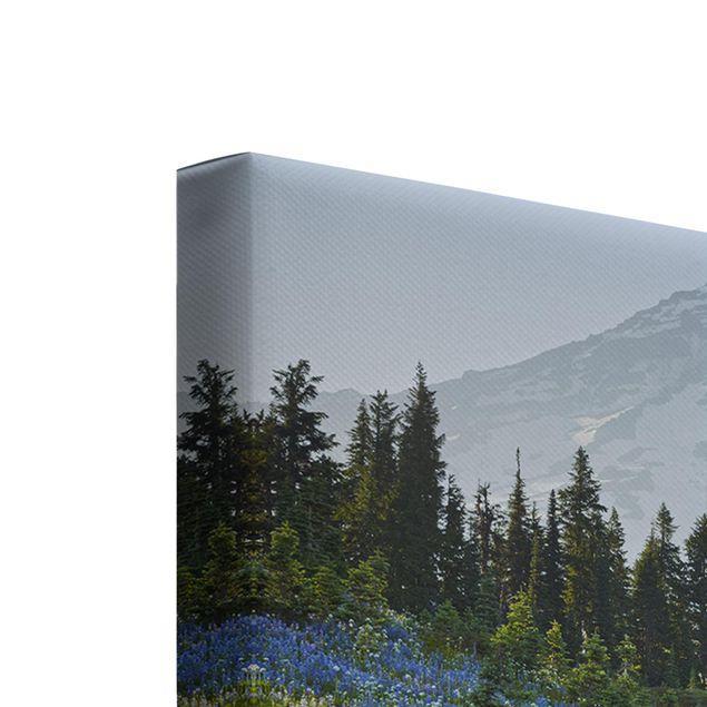 Bilder für die Wand Bergwiese mit blauen Blumen vor Mt. Rainier