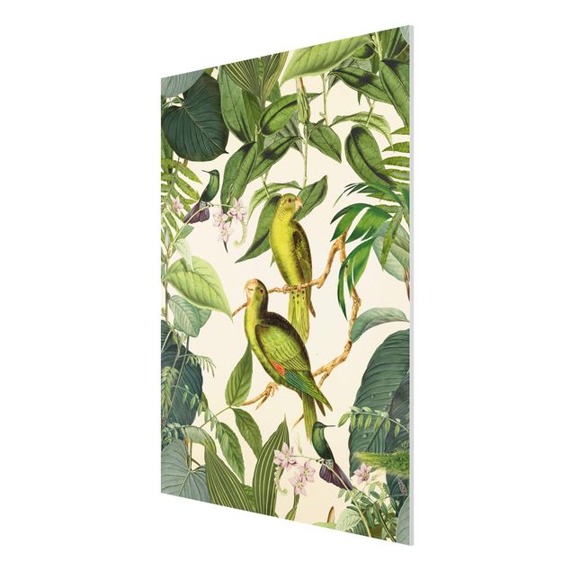 Wandbilder Vintage Collage - Papageien im Dschungel