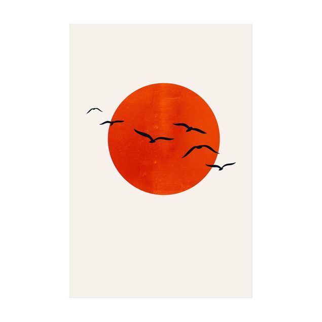 Rot Teppich Vogelschwarm vor roter Sonne I