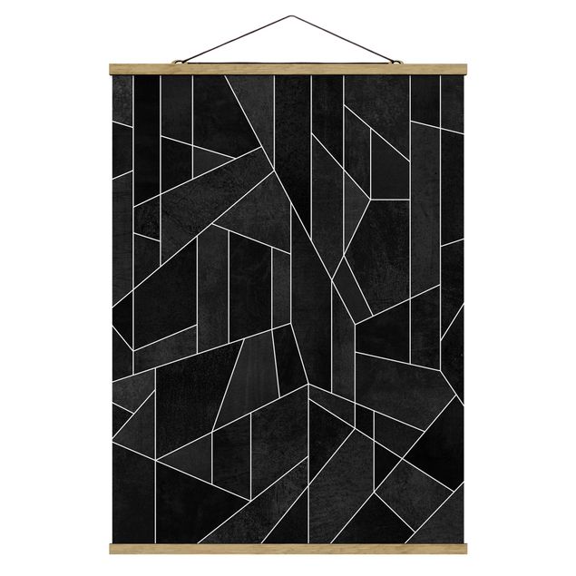 Stoffbilder mit Holzleisten Schwarz Weiß Geometrie Aquarell