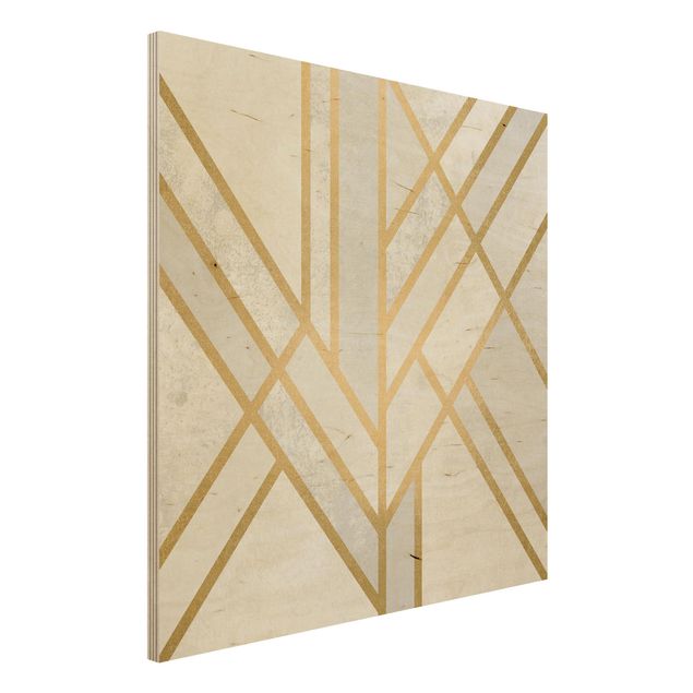 Holzbild - Art Deco Geometrie Weiß Gold - Quadrat 1:1