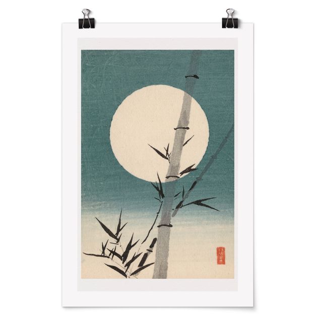 Wandbilder Japanische Zeichnung Bambus und Mond