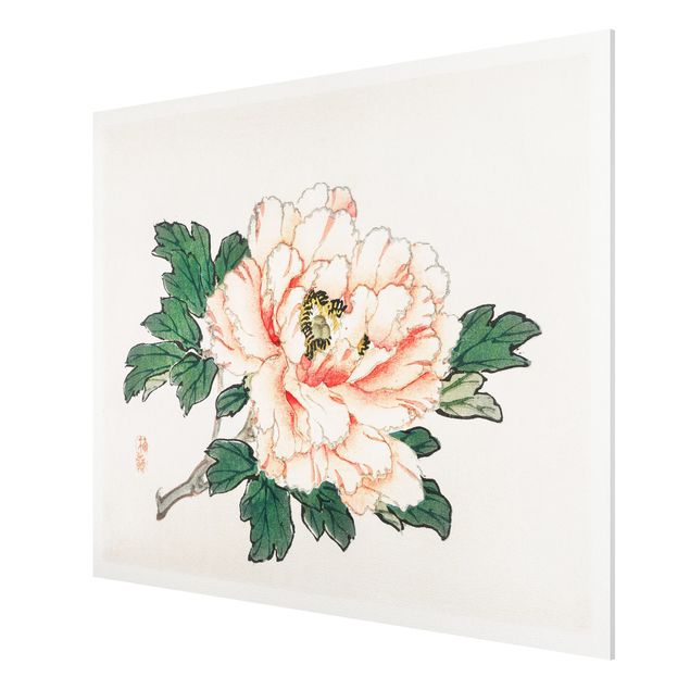 Forex Fine Art Print - Asiatische Vintage Zeichnung Rosa Chrysantheme - Querformat 3:4