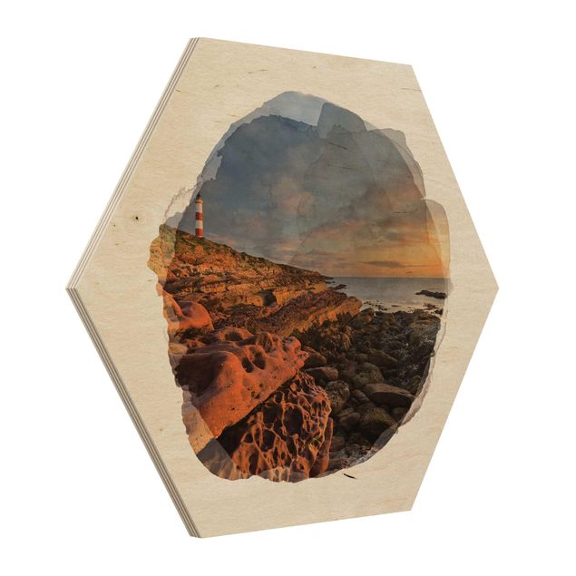 Bilder auf Holz Wasserfarben - Tarbat Ness Meer & Leuchtturm bei Sonnenuntergang