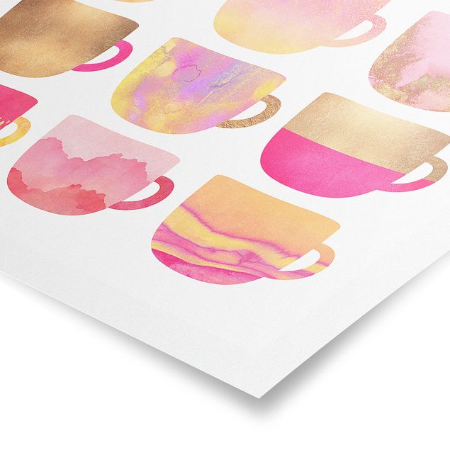 Poster - Goldene Tassen mit Pink - Hochformat 4:3