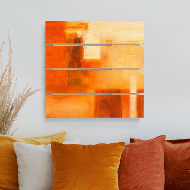 Moderne Holzbilder Komposition in Orange und Braun 02