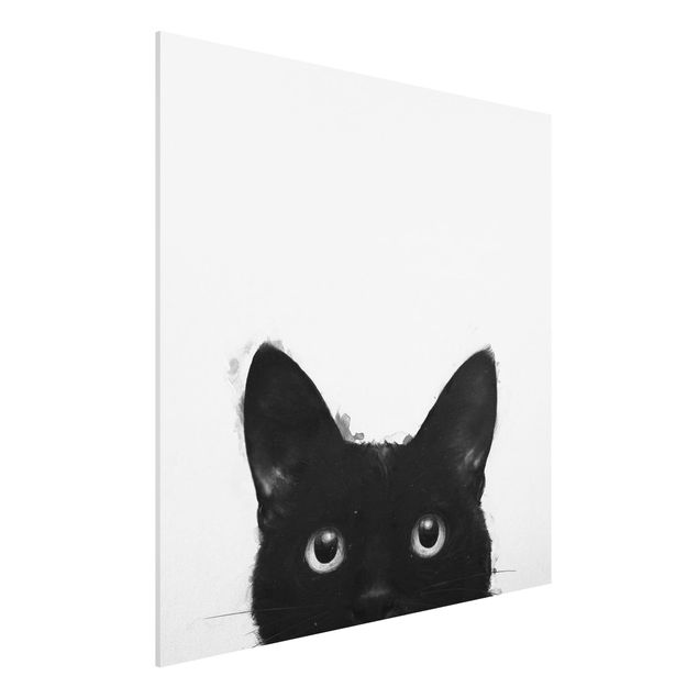 Forex Fine Art Print - Illustration Schwarze Katze auf Weiß Malerei - Quadrat 1:1