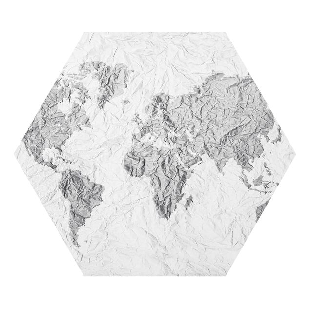 Hexagon Bild Forex - Papier Weltkarte Weiß Grau