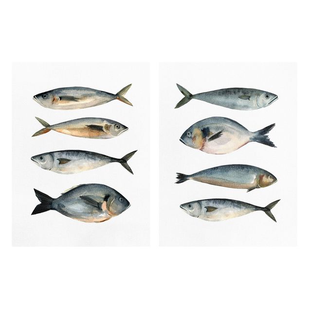 Leinwandbilder Tier Acht Fische in Aquarell Set I