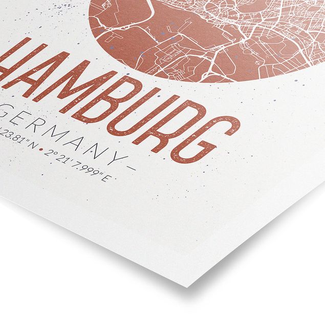 Poster bestellen Stadtplan Hamburg - Retro