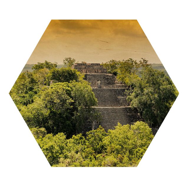 Hexagon Bild Holz - Pyramide von Calakmul