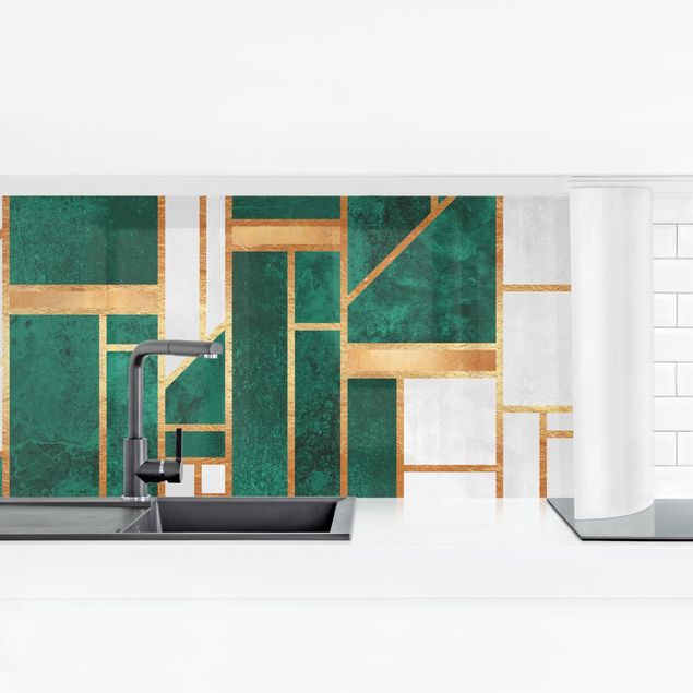 Küchenrückwand Muster Emerald und Gold Geometrie
