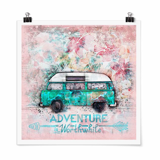 Poster Bulli Adventure Collage Pastell